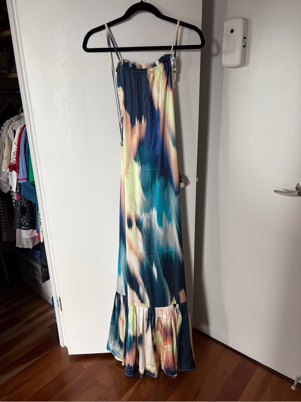 Anthropologie Maxi Halter Sundress in Teal Blue Tie-Dye - Picture 3 of 6